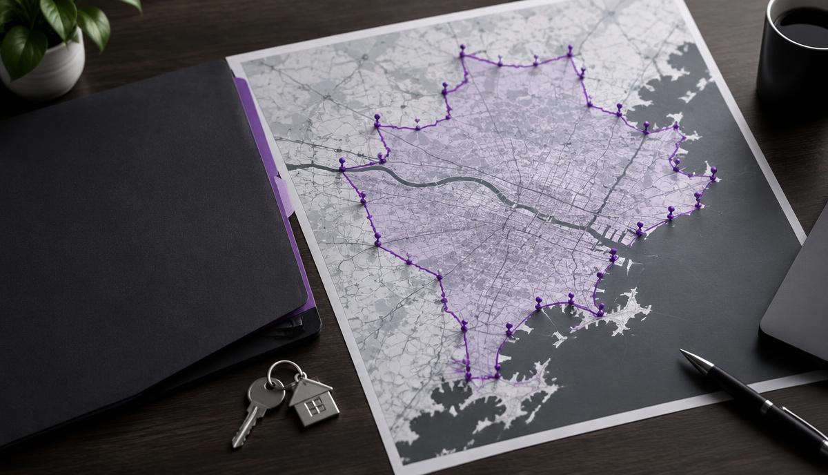Defined exclusive mortgage service territory marked on a city map